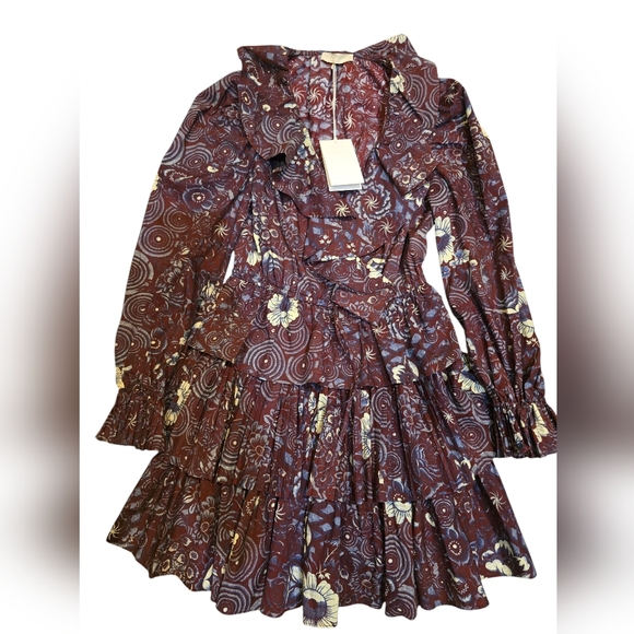 Ulla Johnson Dresses & Skirts - Ulla Johnson Brown and White Ruffled Fit and Flare Dress